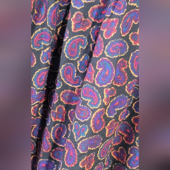 Vinatge 80's Midi Skirt Women's 16 Black, Purple & Multi Paisley Elastic Waistba - Picture 6 of 12